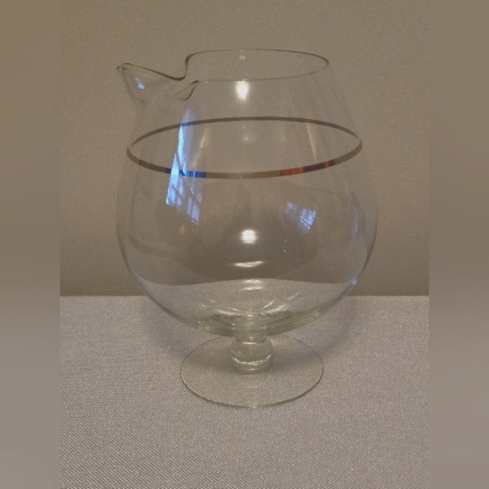 Vtg 60s Clear Glass Platinum Ring Footed Brandy Snifter
